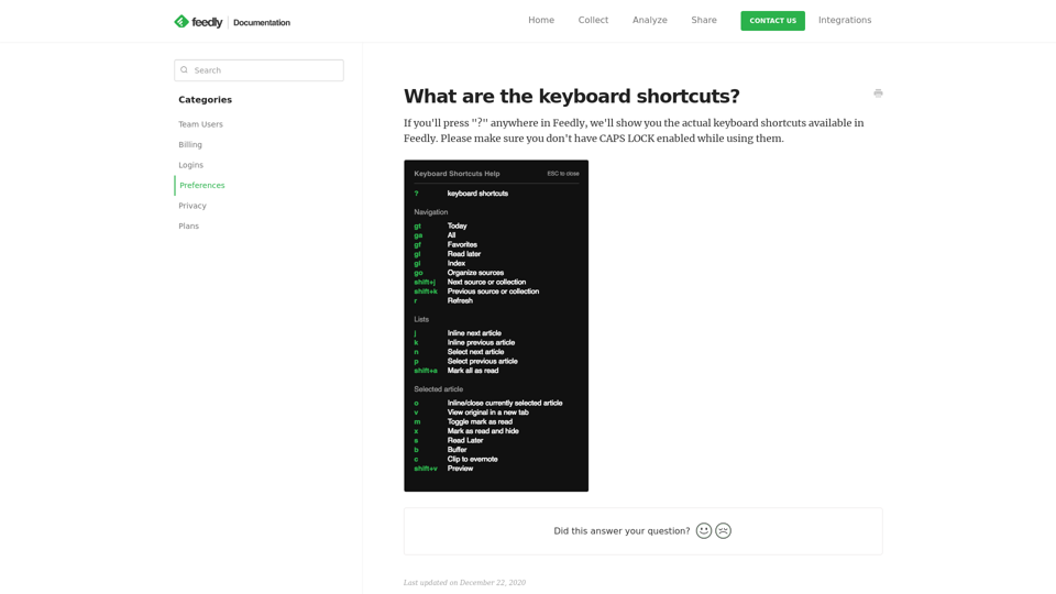 What are the keyboard shortcuts? - Feedly Documentation