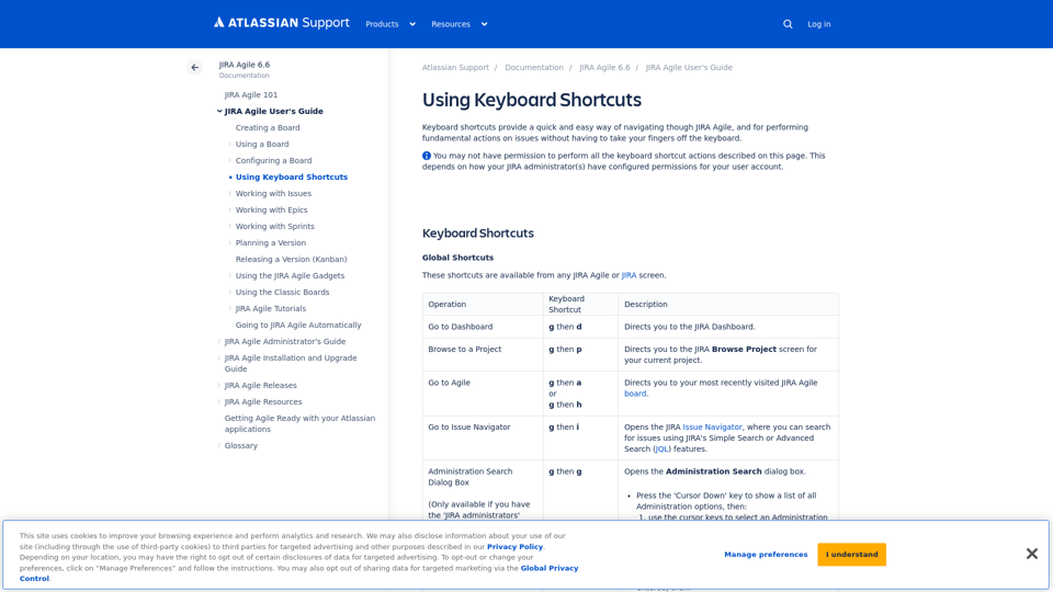 Using Keyboard Shortcuts | Atlassian Support | Atlassian Documentation