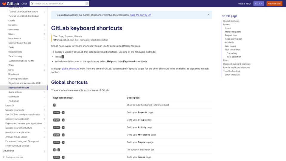 GitLab keyboard shortcuts | GitLab