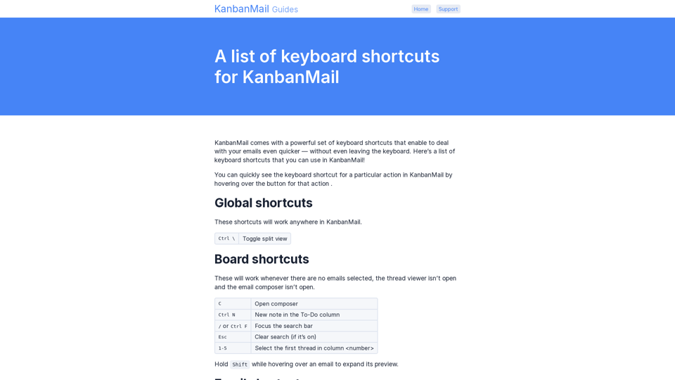 A list of keyboard shortcuts for KanbanMail – KanbanMail Guides