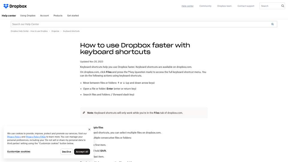 Use Dropbox Faster With Keyboard Shortcuts - Dropbox Help