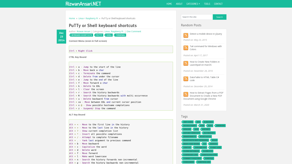 PuTTy or Shell keyboard shortcuts | Tech Blog