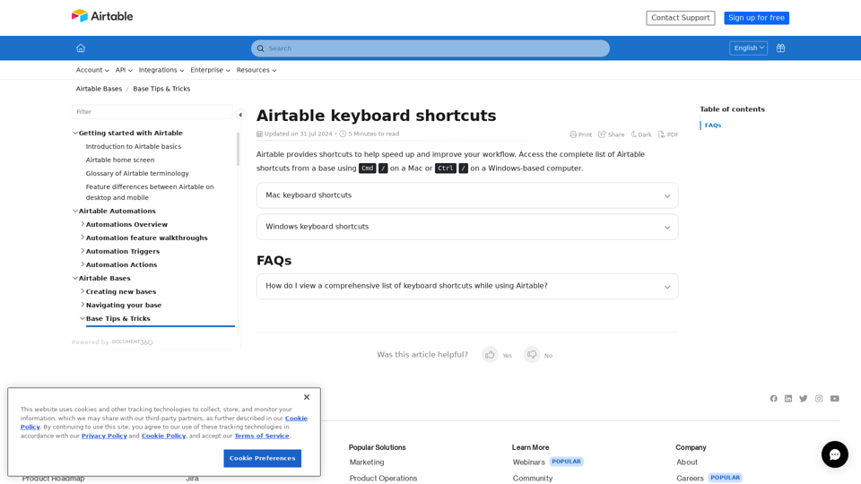 Airtable Keyboard Shortcuts | Airtable Support