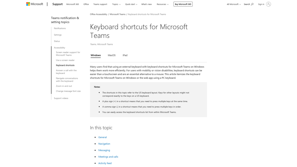 Keyboard shortcuts for Microsoft Teams - Microsoft Support