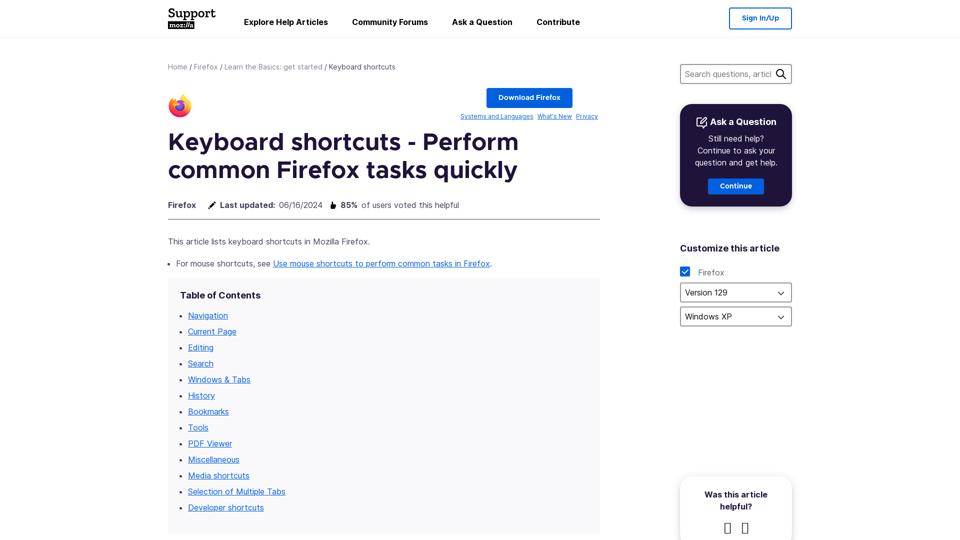 Keyboard shortcuts - Perform common Firefox tasks quickly | Firefox Help