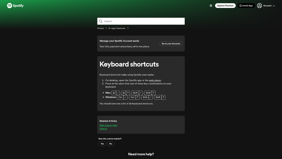 Keyboard shortcuts - Spotify