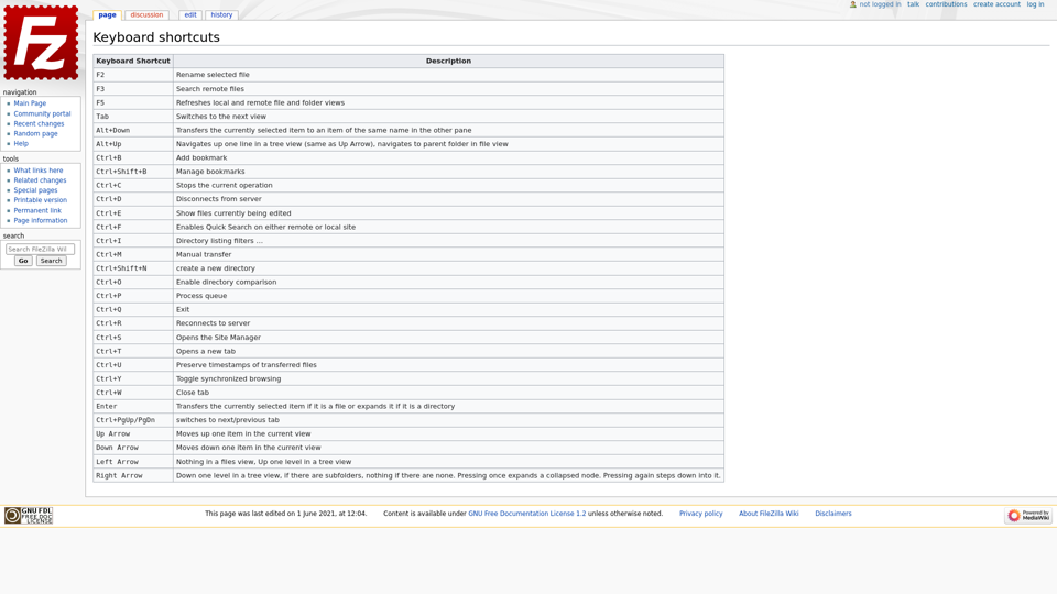 Keyboard shortcuts - FileZilla Wiki